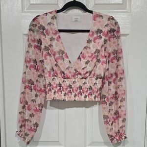 Wilfred By Aritzia Smocked Crop Blouse Pink Size: S